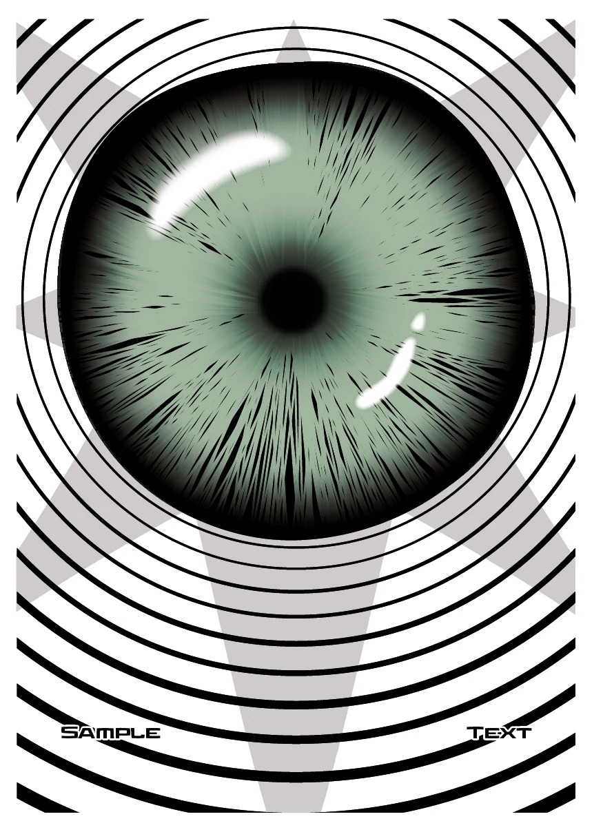 Eye illustration framed by concentric black lines in a monochrome poster study.